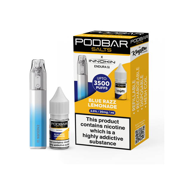 20mg Podbar Salts by Kingston x Innokin Endura S1 Disposable Vape Kit 3500 Puffs - Lazy Frog Shop