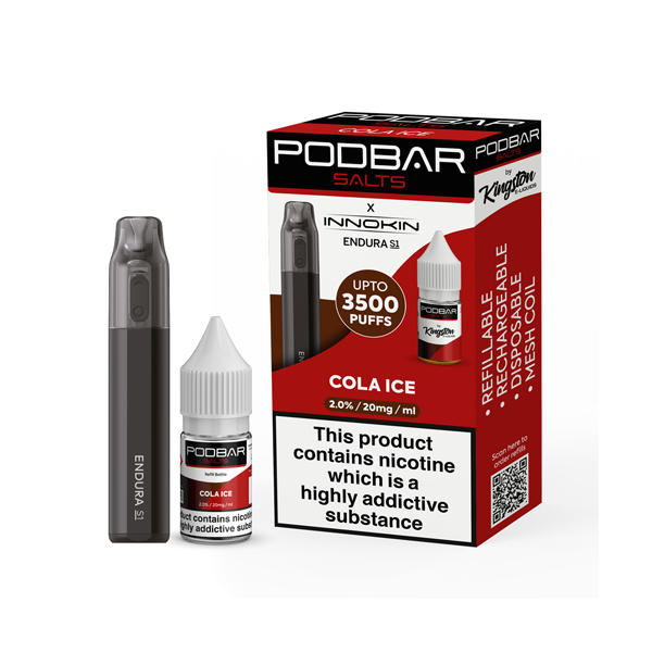 20mg Podbar Salts by Kingston x Innokin Endura S1 Disposable Vape Kit 3500 Puffs - Lazy Frog Shop