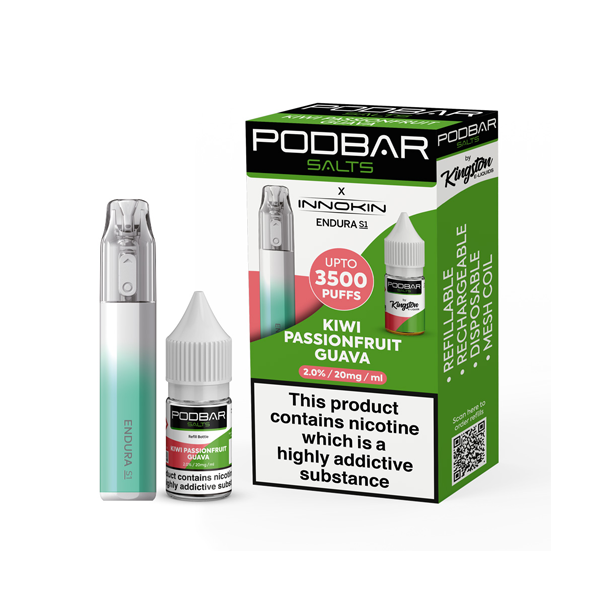 20mg Podbar Salts by Kingston x Innokin Endura S1 Disposable Vape Kit 3500 Puffs - Lazy Frog Shop