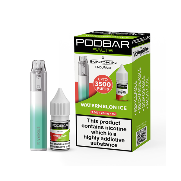 20mg Podbar Salts by Kingston x Innokin Endura S1 Disposable Vape Kit 3500 Puffs - Lazy Frog Shop