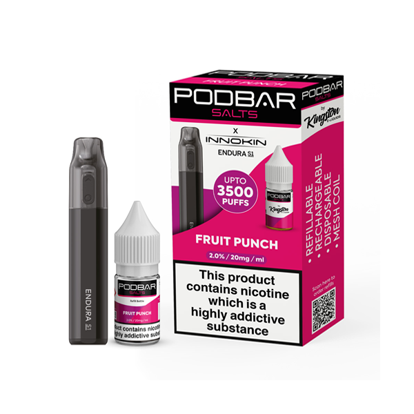 10mg Podbar Salts by Kingston x Innokin Endura S1 Disposable Vape Kit 3500 Puffs - Lazy Frog Shop