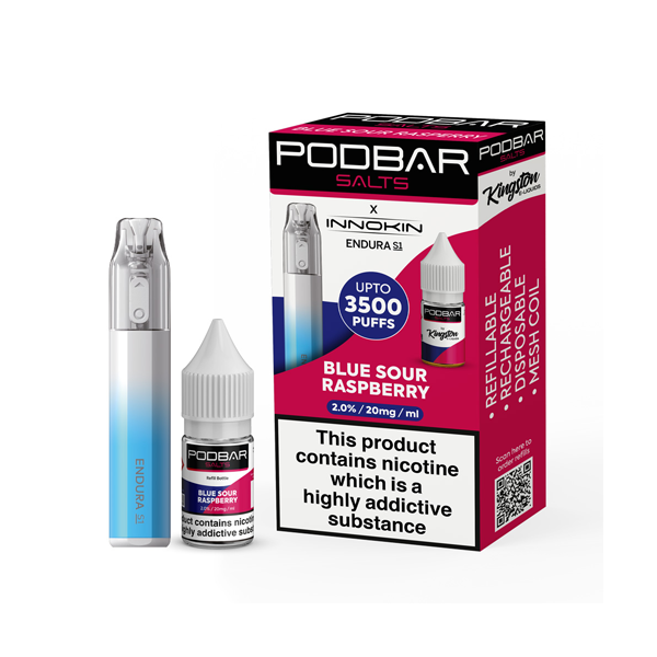 20mg Podbar Salts by Kingston x Innokin Endura S1 Disposable Vape Kit 3500 Puffs - Lazy Frog Shop