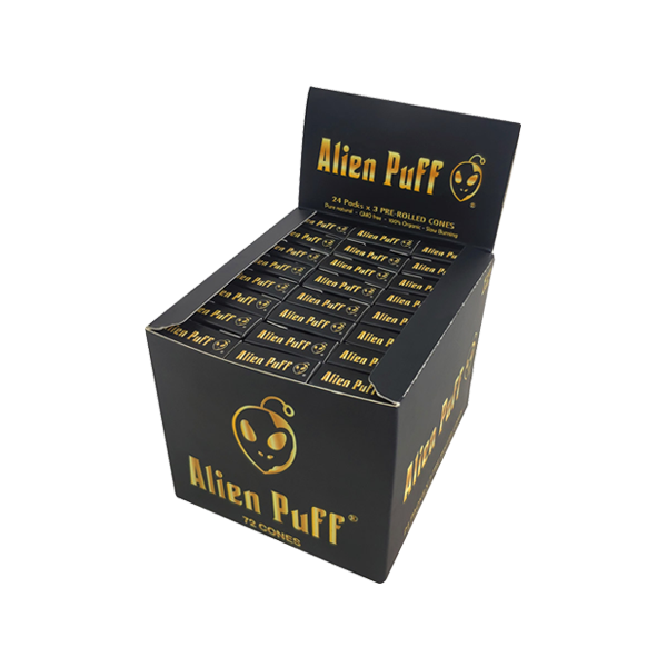 72 Alien Puff Black & Gold 1 1/4 Size Pre-Rolled Cones - Lazy Frog Shop