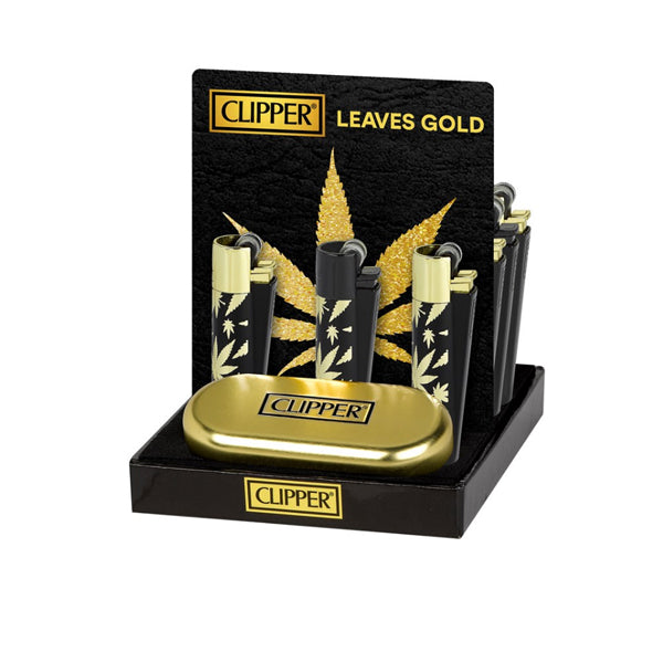 12 Clipper Metal Flint Gold Leaves Lighters - Limited Edition - Lazy Frog Shop